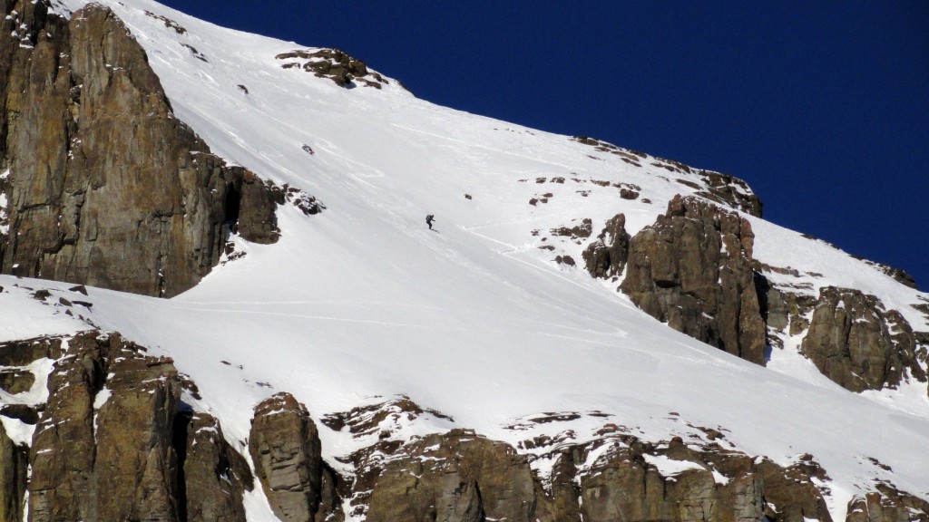 Mike Calla skis the upper face