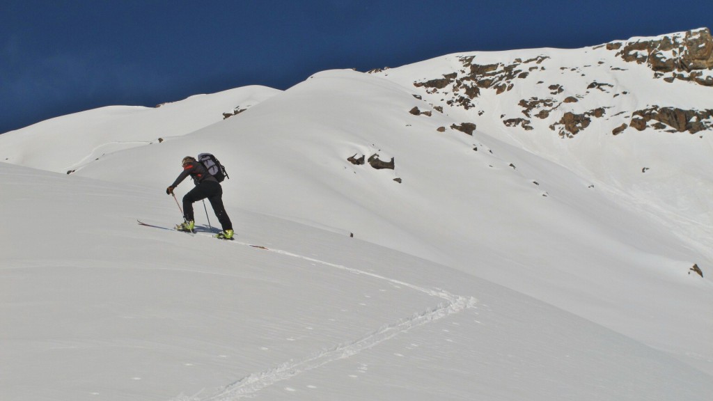 Mike skins the upper ridge